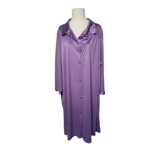 Vanity Fair Vintage 90s Knee Length Lavender Housecoat Robe Button Up 3/4 Sleeve - Picture 1 of 11